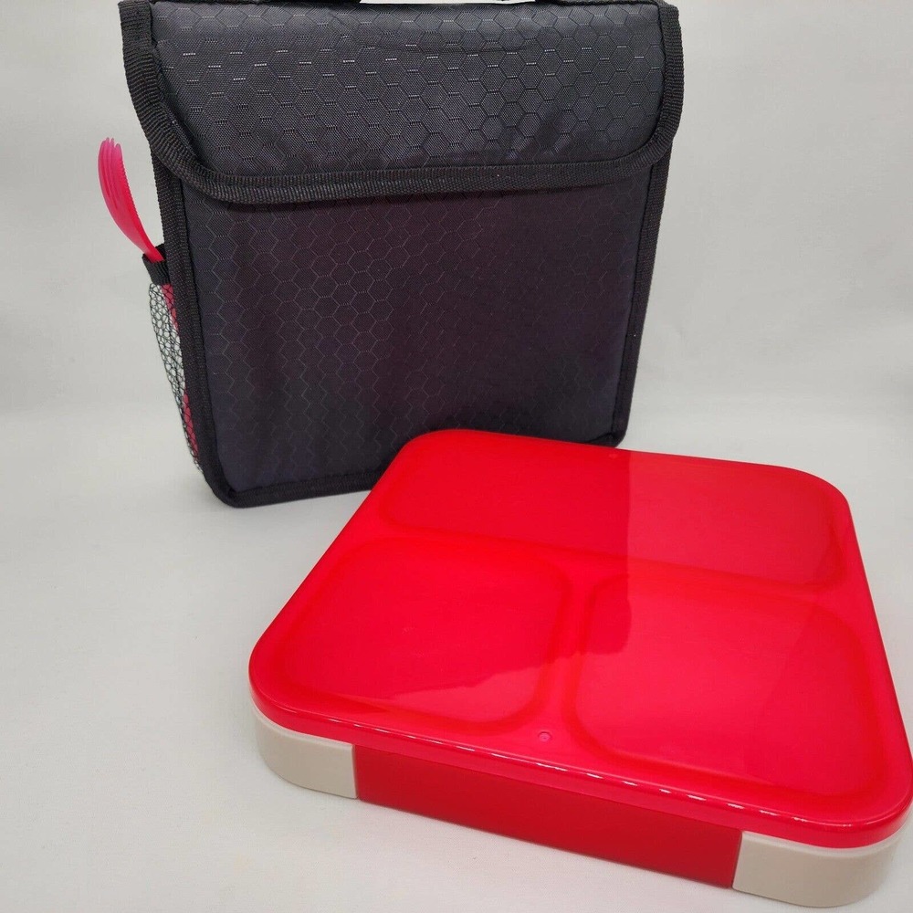 SMART 3-Compartment Kid's Lunchbox w/ Lunch Bag, Spork & Serrated Knife Edge